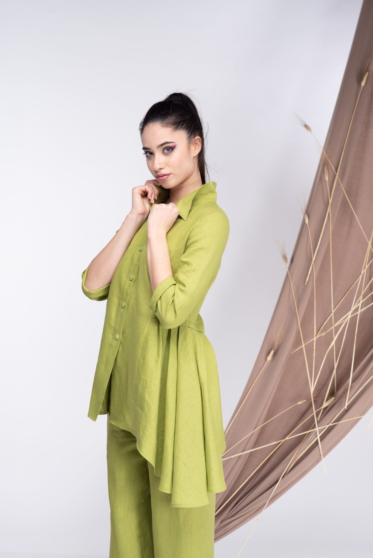 Two Piece Linen Outfit Linen Maxi Tunic and Linen Pants