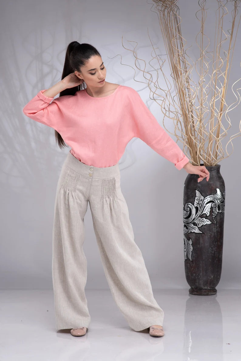 Linen Wide Leg Palazzo Summer Trousers-Danellys-7.webp
