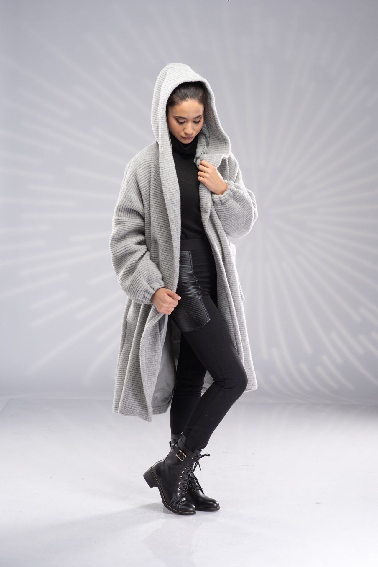 Wool Hooded Coat Long Winter Oversized with Lining