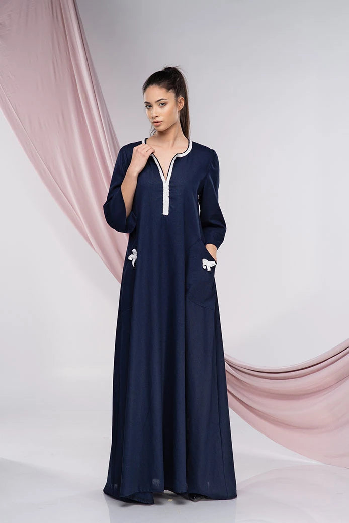 Embroidered Dress Maxi - Linen Abaya
