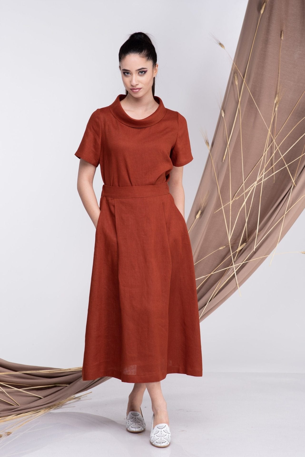Two Piece Linen Set Linen Skirt and Linen Dress