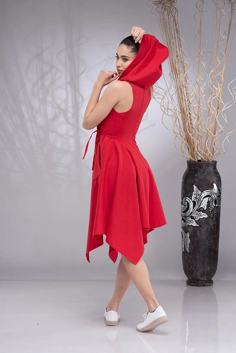 Linen Sleeveless Asymmetrical Hoodie Dress