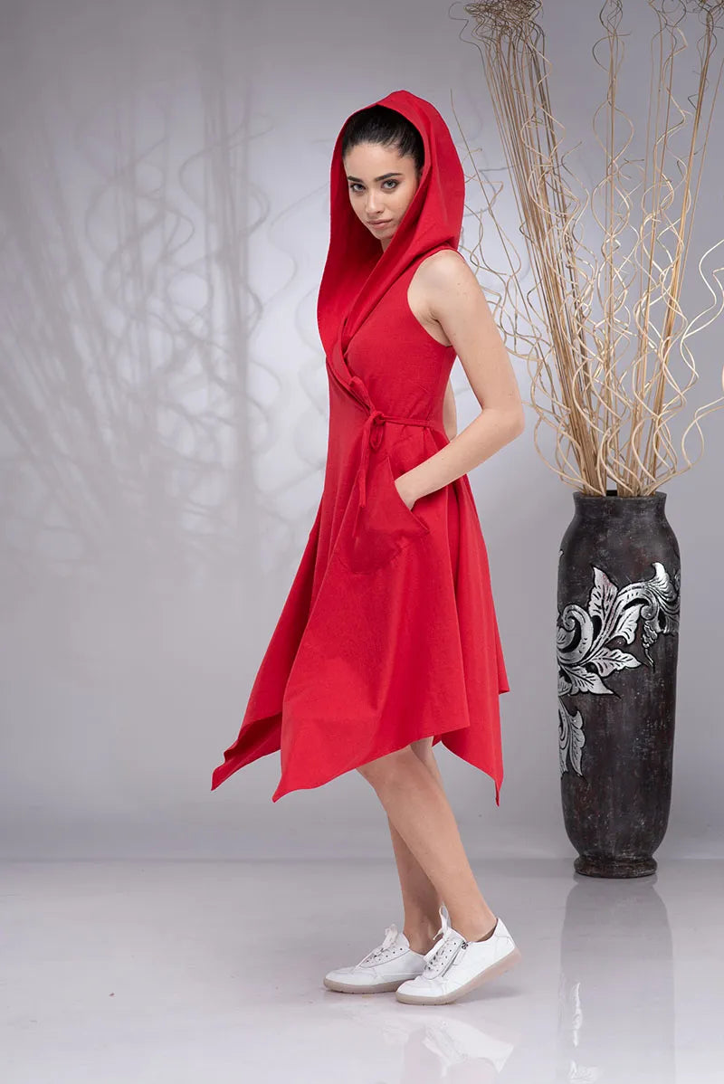 Linen Sleeveless Asymmetrical Hoodie Dress