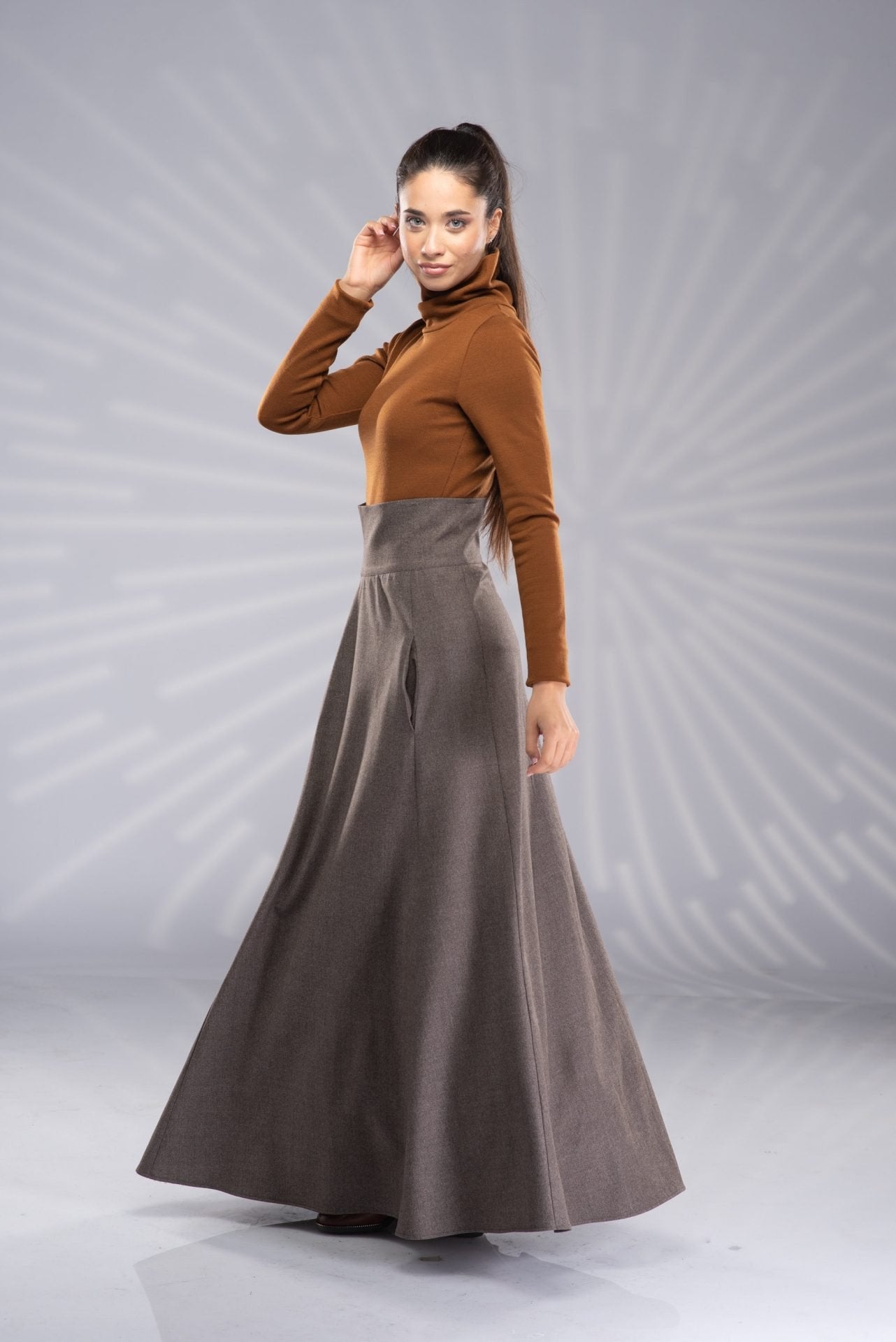 Wool Maxi Victorian High Waist Winter Long Skirt