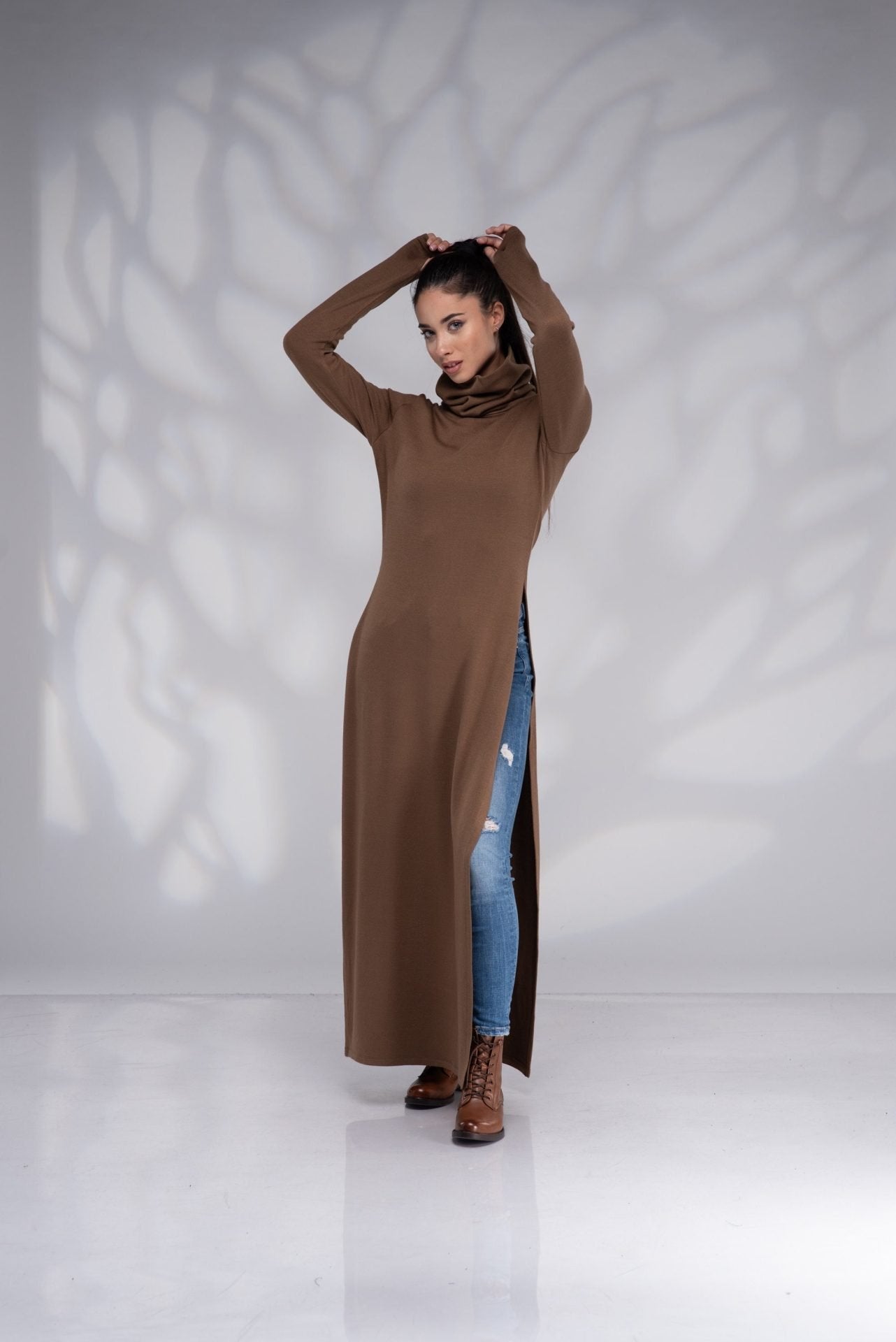 Maxi Long Turtleneck Knit Sweater Tunic Dress