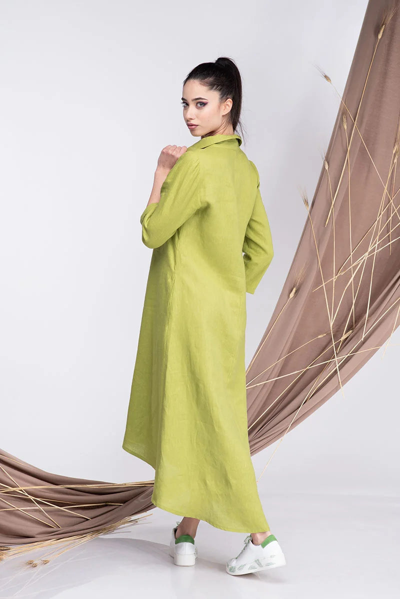 Lime Green High Low Button Down Dress