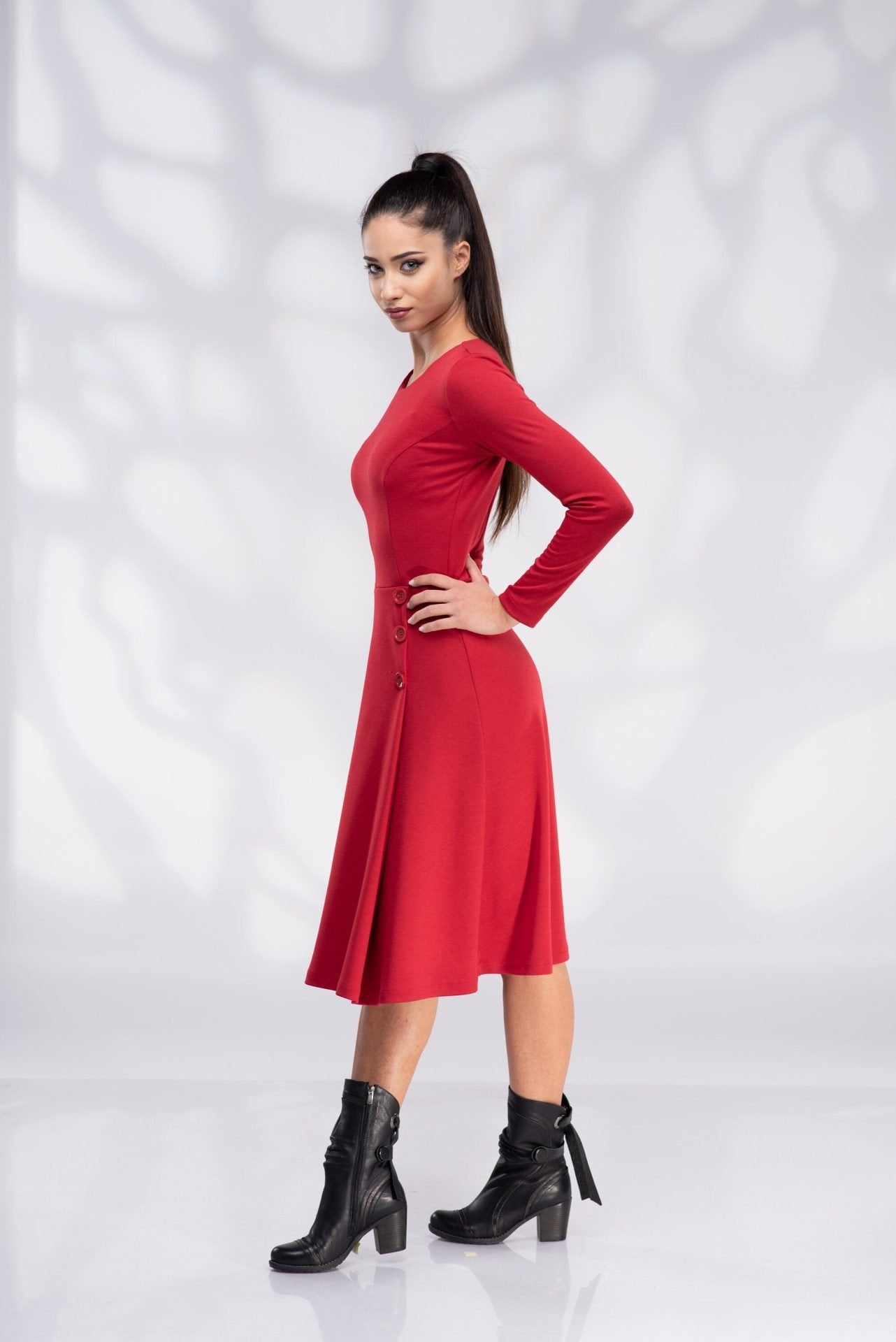 Red Winter Plus Size Midi Dress