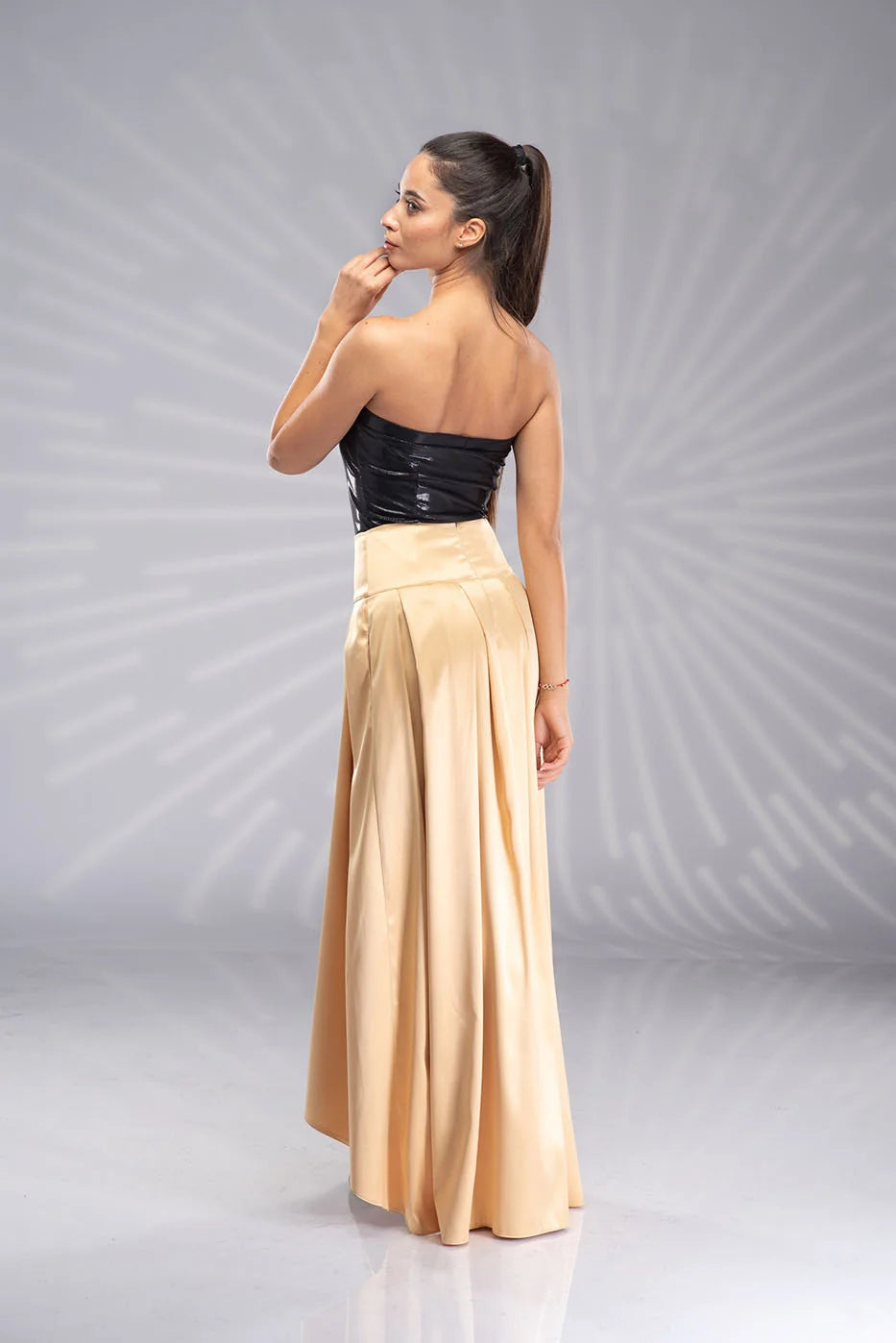 Satin Gold Pleated Skirt - Long High Waisted Bridal