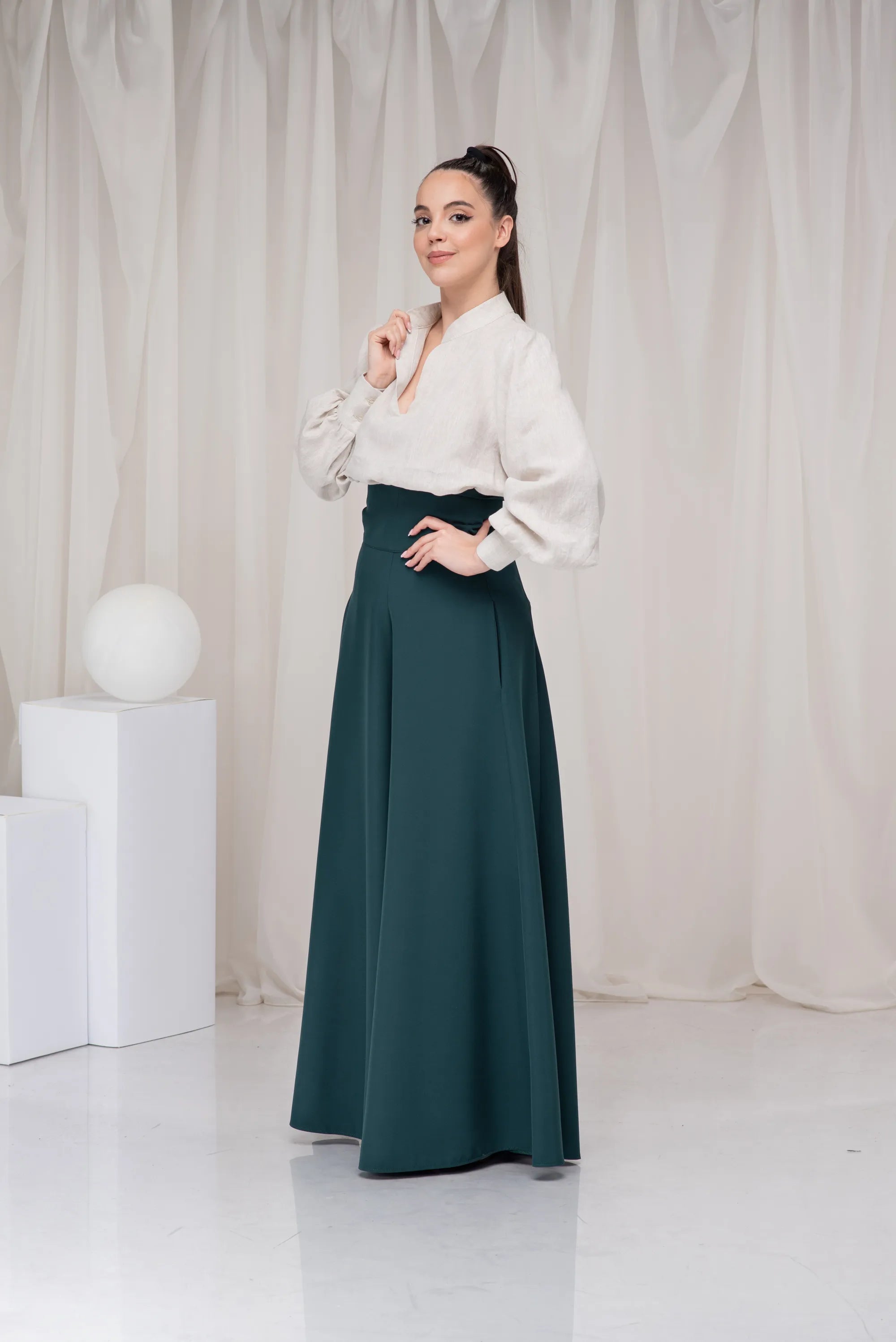 Linen Collared Edwardian Balloon Sleeve Blouse-Danellys-5.webp