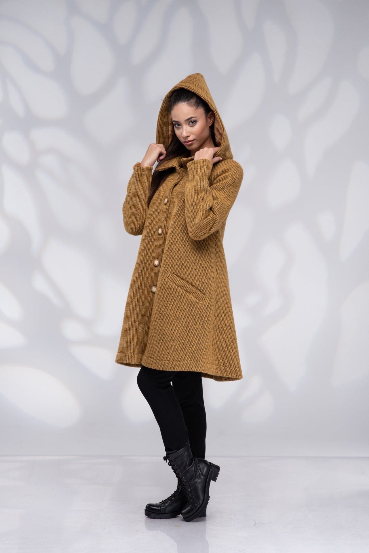Short Wool Swing Coat Hooded Winter Warm Short with Lining