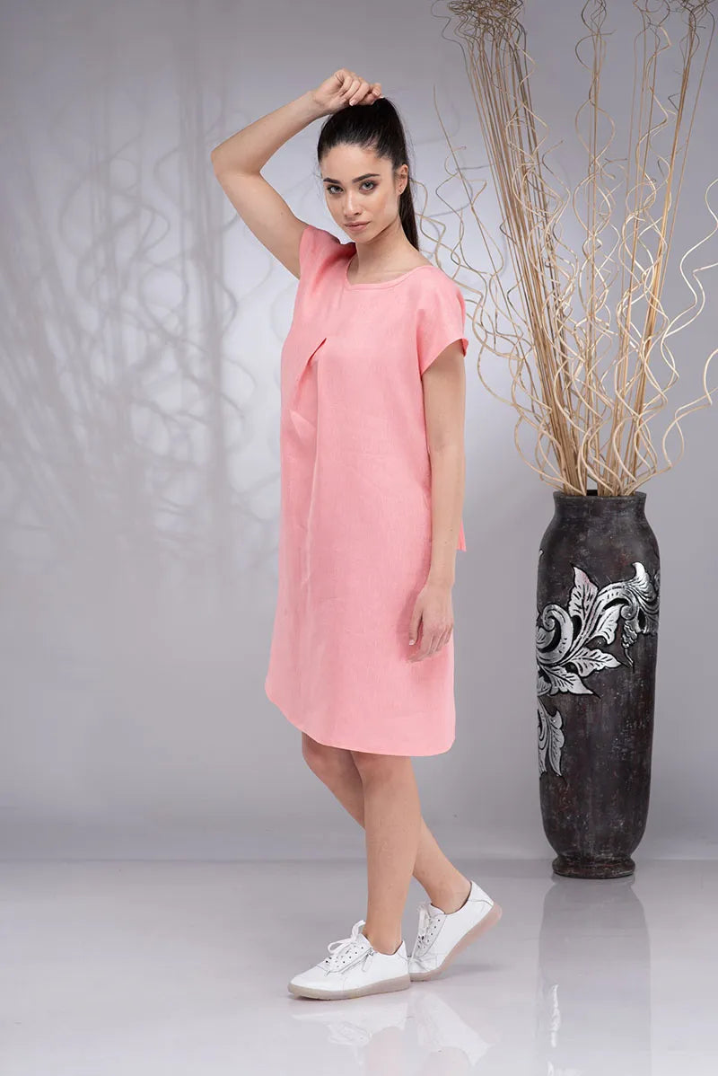Linen Short Sleeve Knee-Length Boho Summer A-line Dress