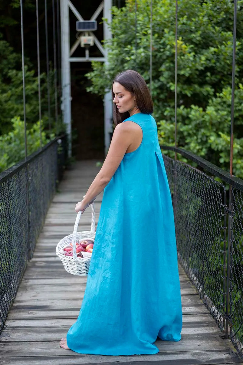 Long Linen Maxi Dress Sleeveless Sundress