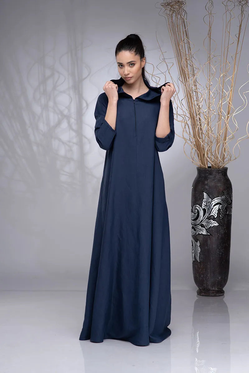 Linen Kaftan Hooded Plus Size Abaya Dress