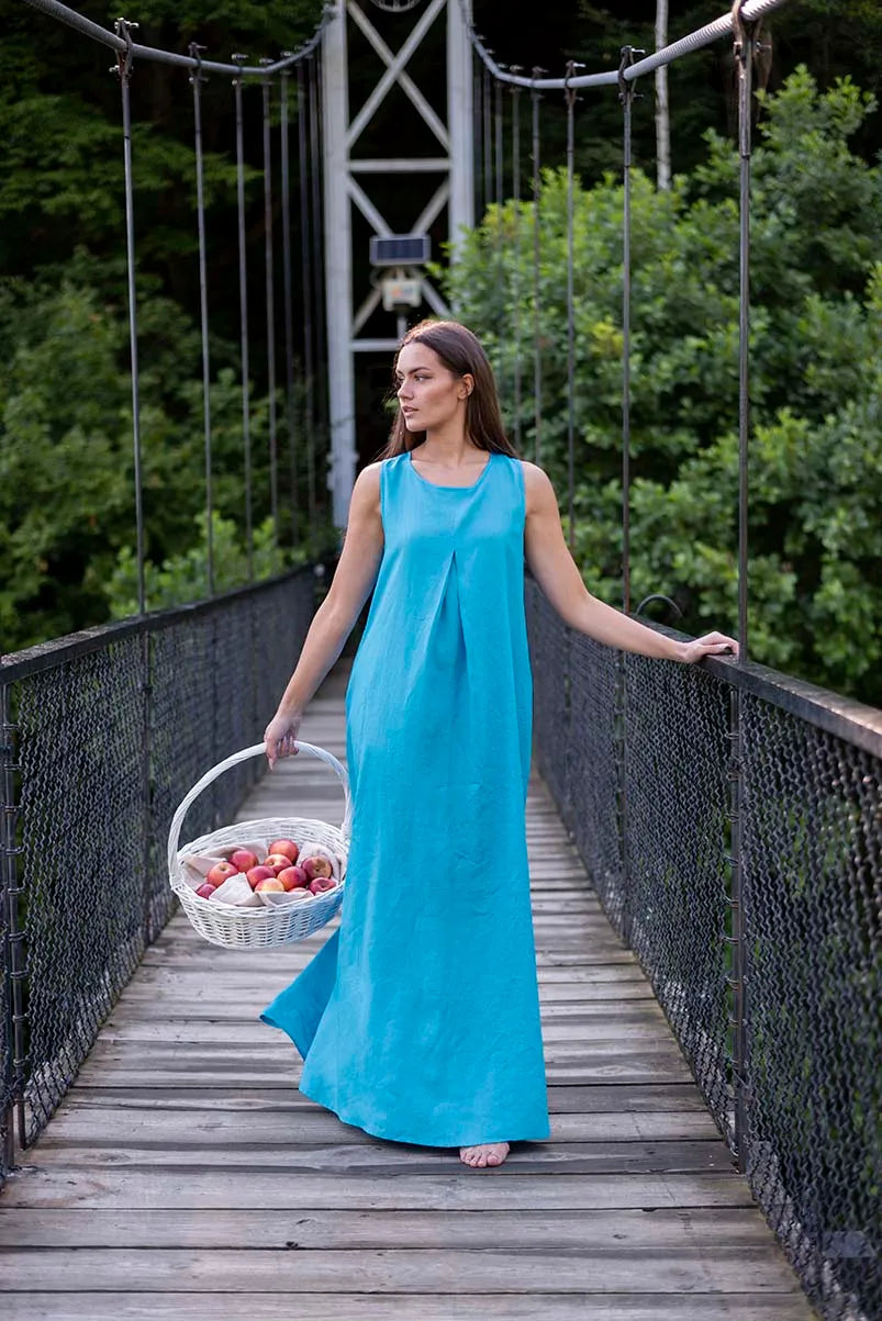 Long Linen Maxi Dress Sleeveless Sundress