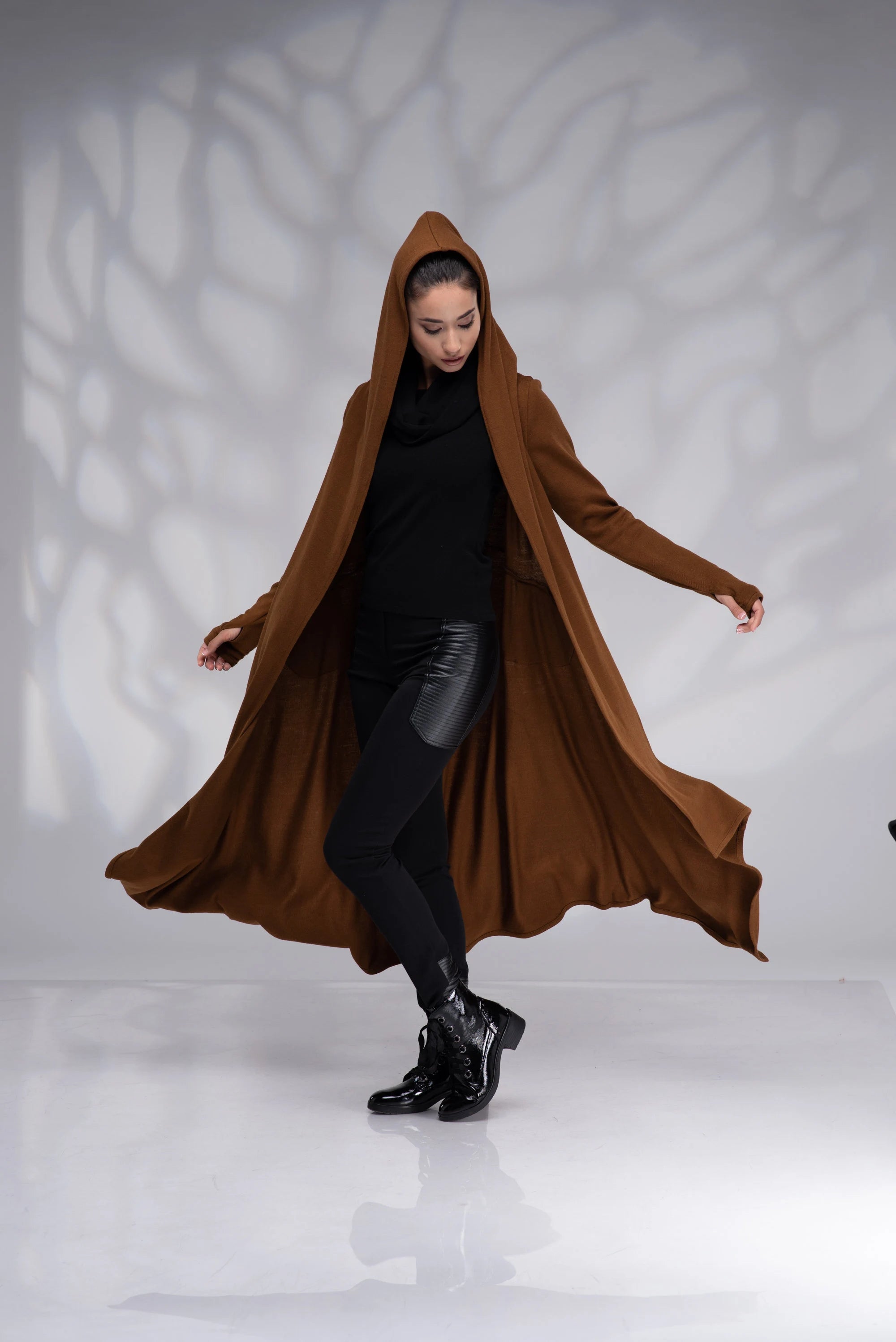 Long Hooded Cardigan Cloak Maxi Gothic Jacket-Danellys.webp