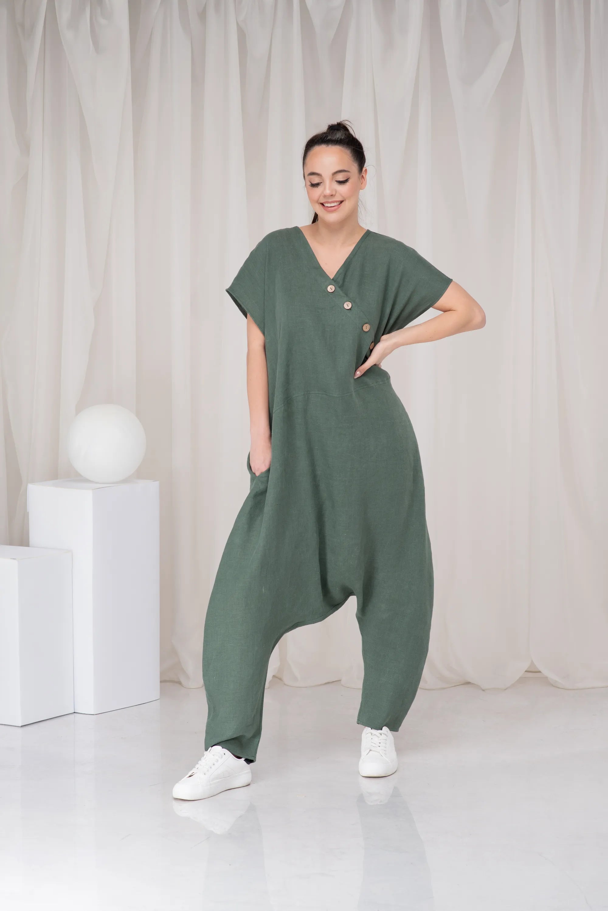 Linen Oversized Harem Wide Leg Loose Jumpsuit-Danellys-2.webp