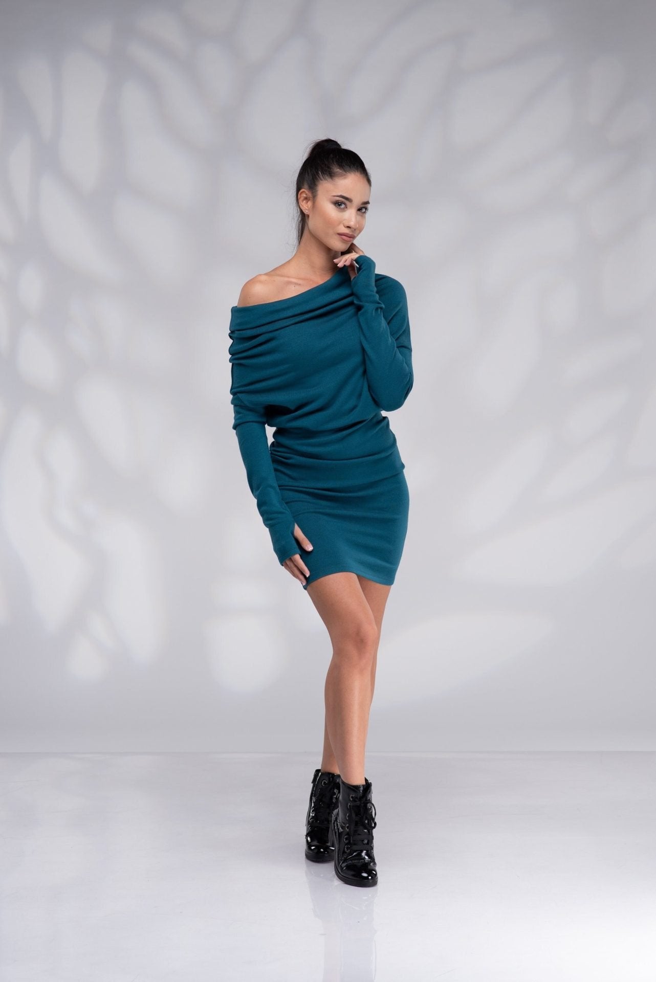 Off Shoulder Knit Mini Winter Sweater Dress