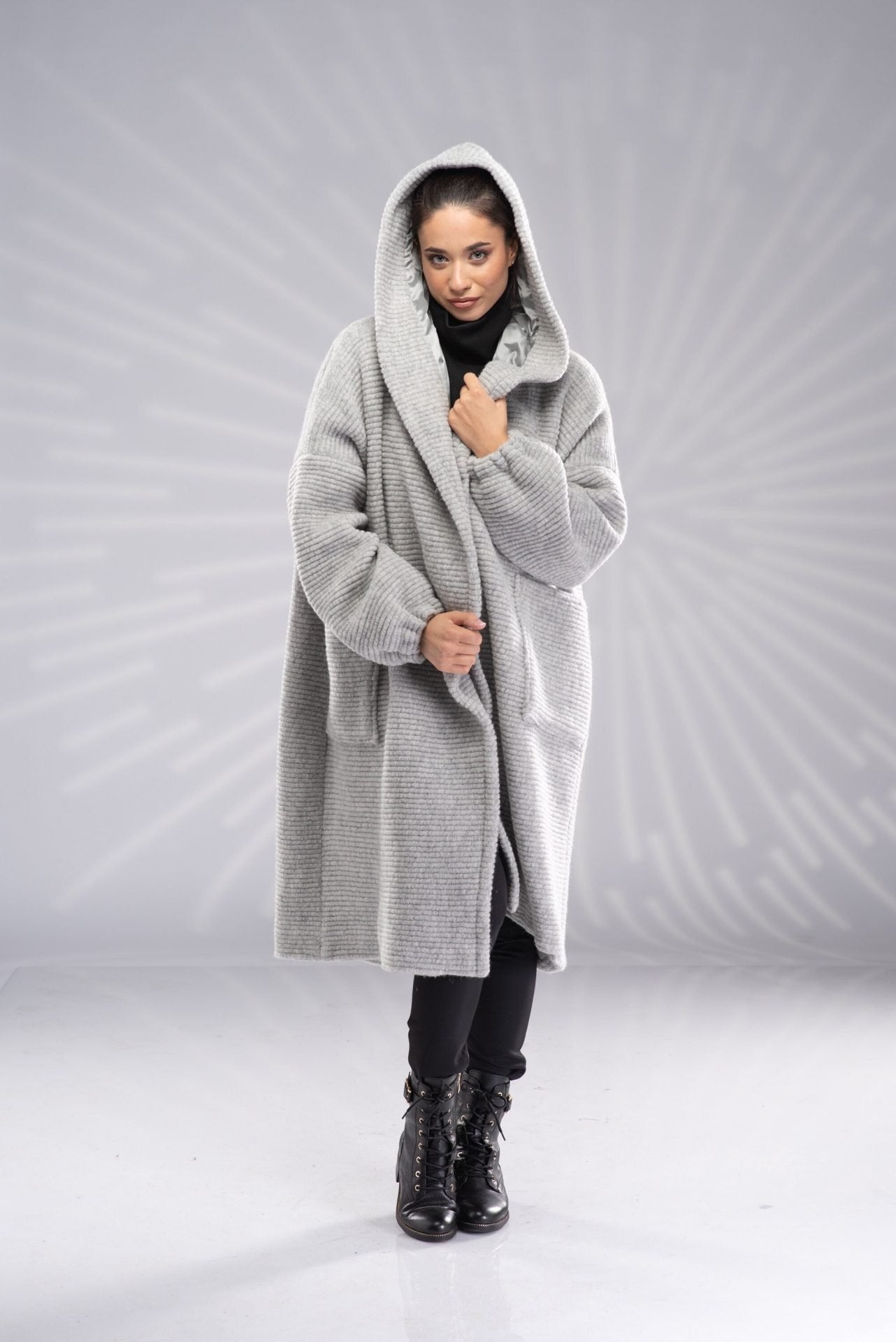 Wool Hooded Coat Long Winter Oversized with Lining