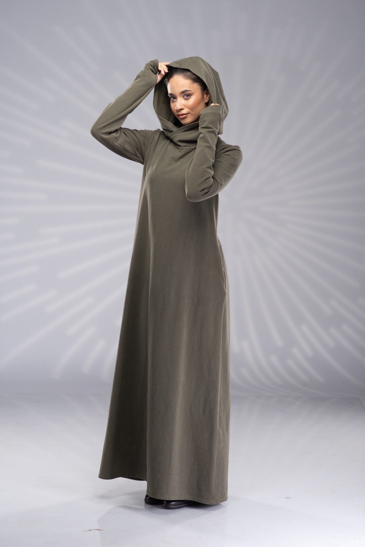 Winter Maxi Fleece Sweatshirt Dress with Hood