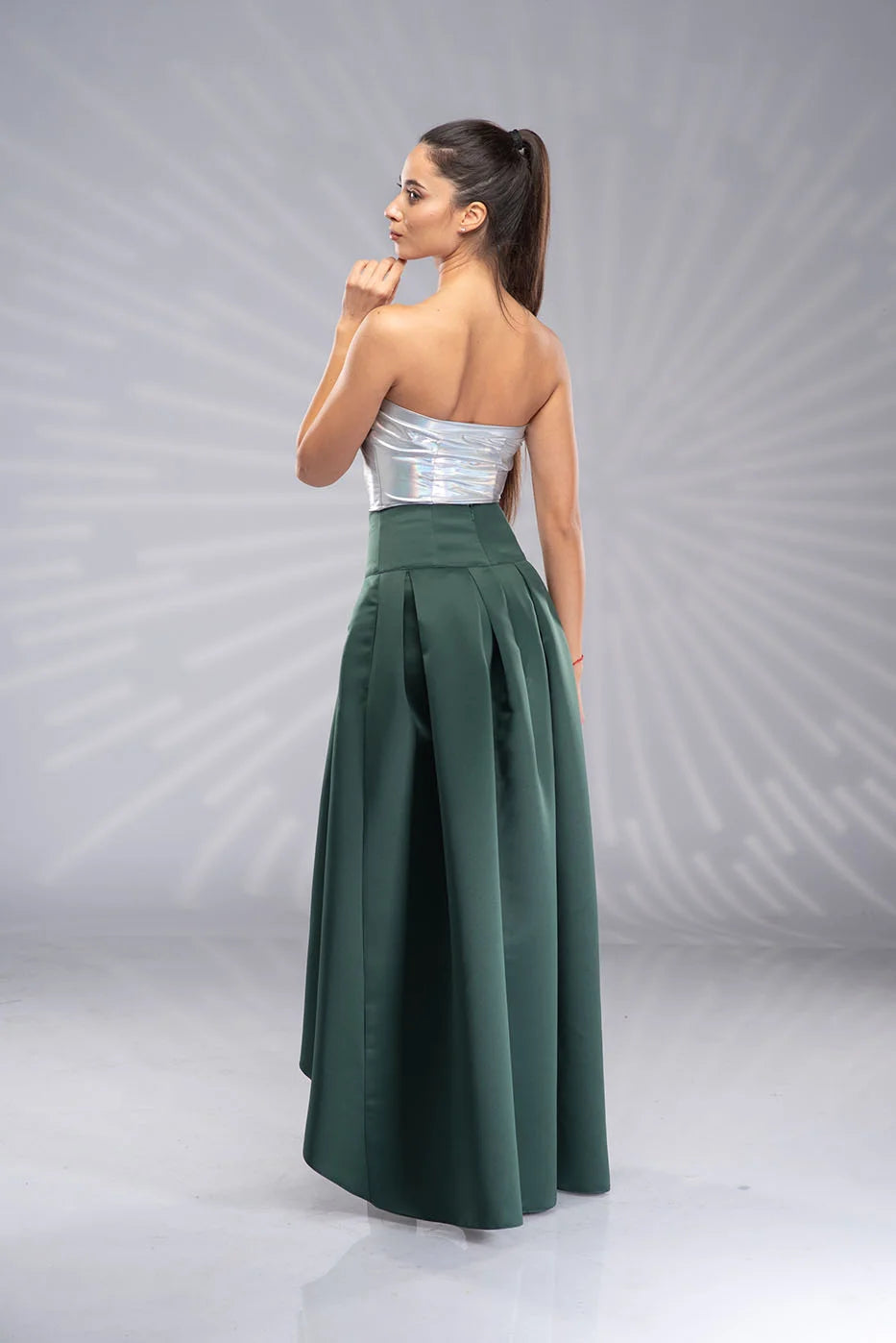 Green Satin Skirt - Long Formal High Waist