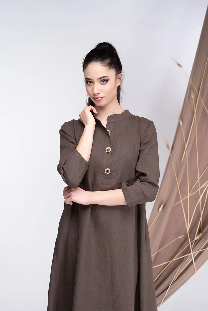 Long Linen Abaya Dress- Long Sleeve Kaftan Maxi