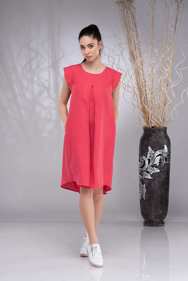 Linen Beach Boho Knee-Length Sleeveless Dress-3.webp