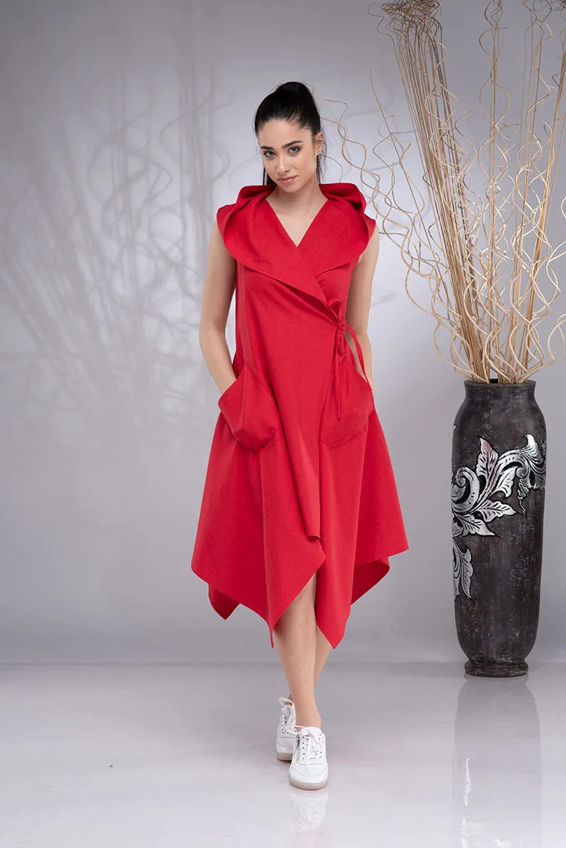 Linen Sleeveless Asymmetrical Hoodie Dress