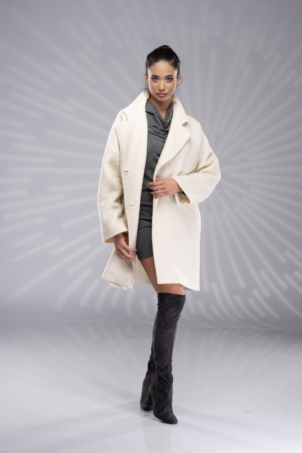Wool Short Hooded Coat with Zipper
