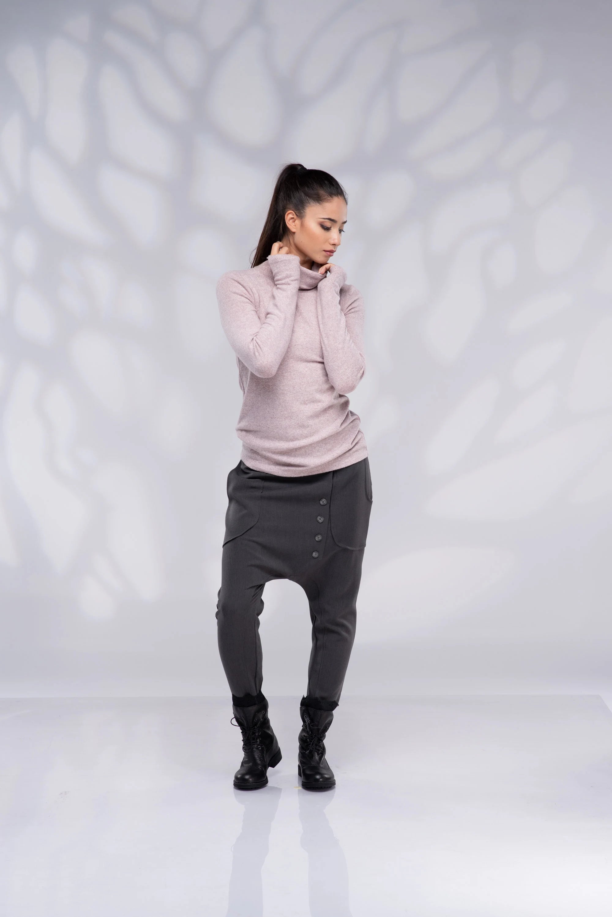 Turtleneck Purple Fitted Top with Thumb Holes-Danellys.webp