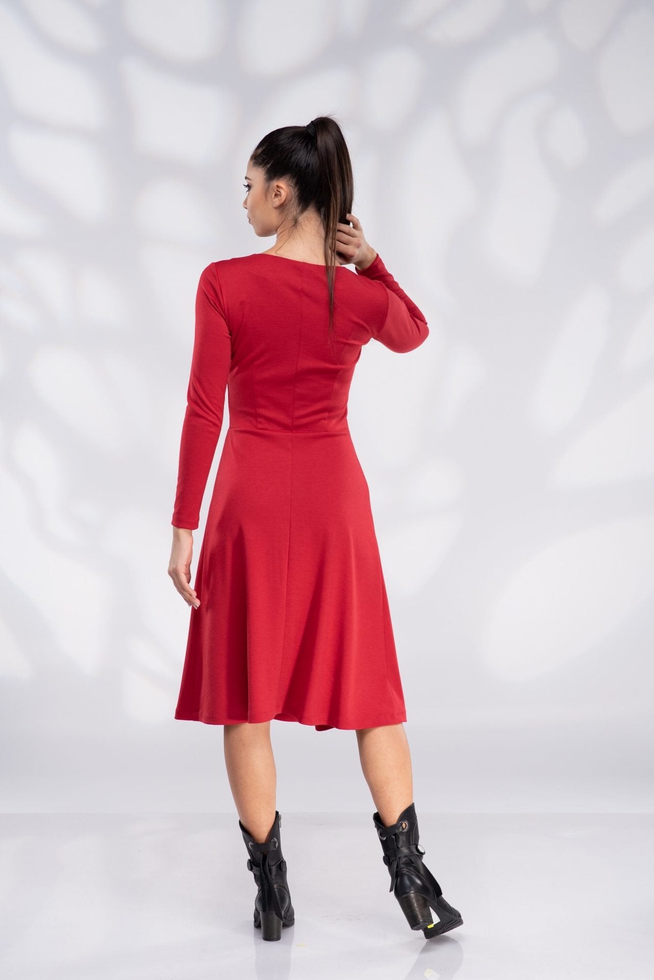 Red Winter Plus Size Midi Dress