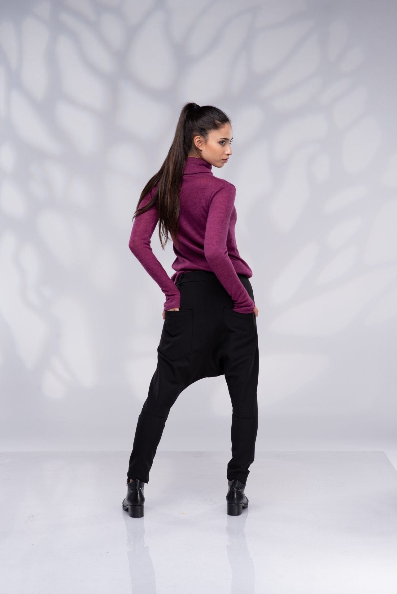 Turtleneck Purple Fitted Top with Thumb Holes