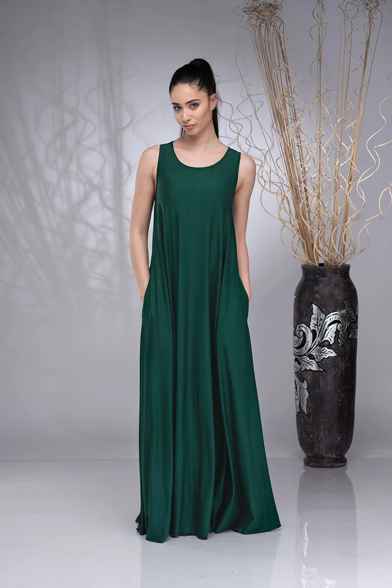 Green Maxi Summer Plus Size Kaftan Boho Dress with Long Sleeveless