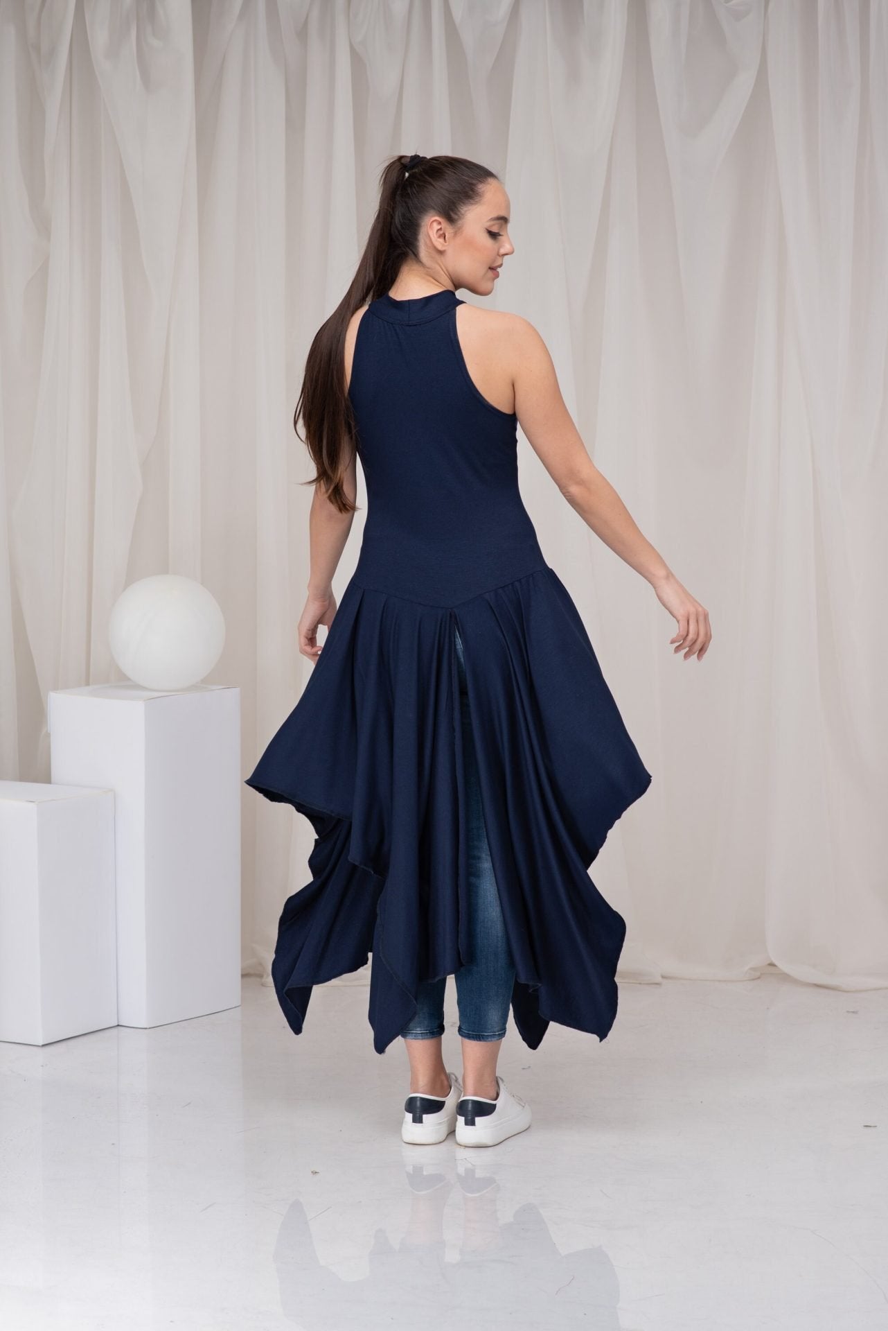 Asymmetrical High Low Long Sleeveless Tunic Dress
