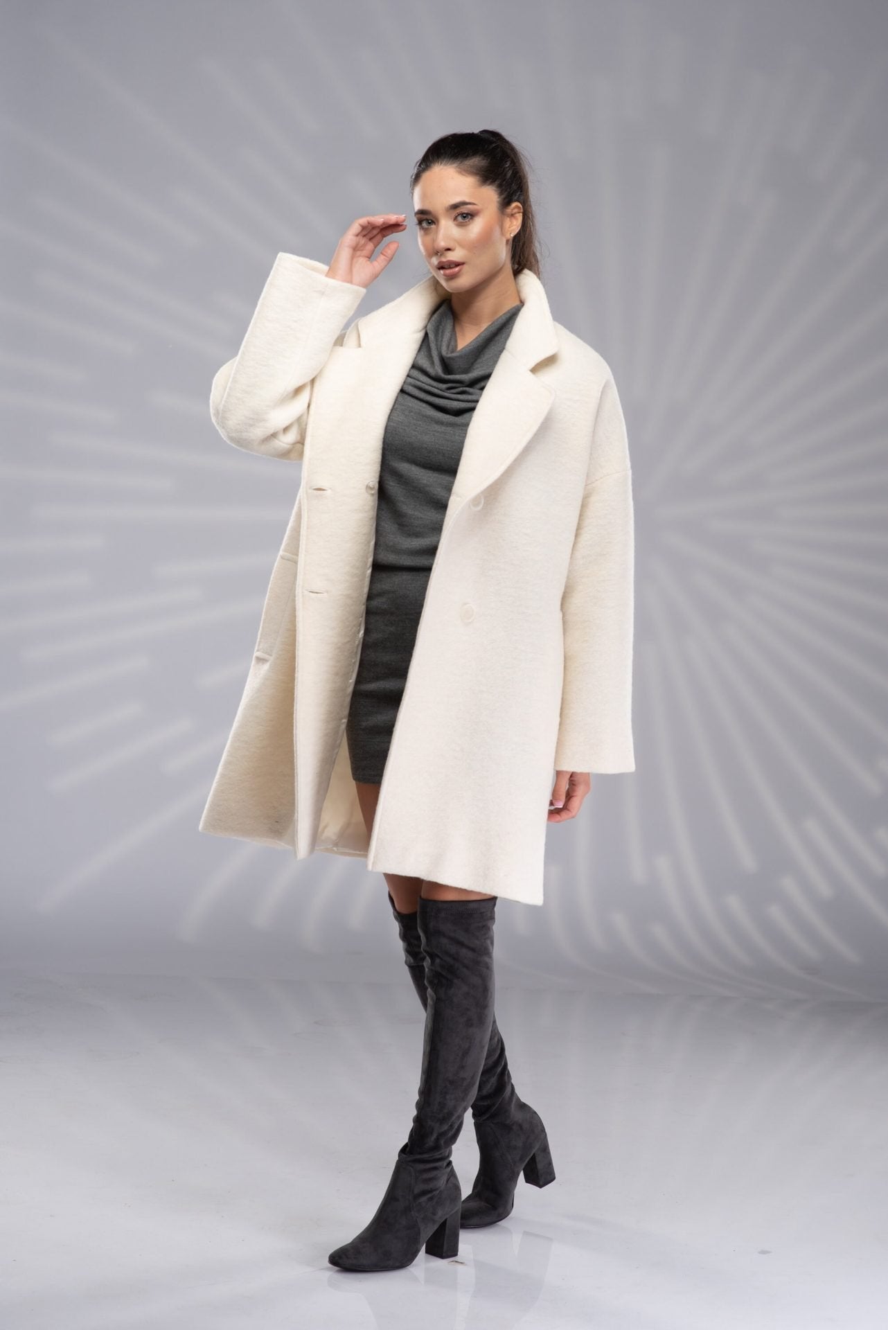 Wool Short Hooded Coat with Zipper