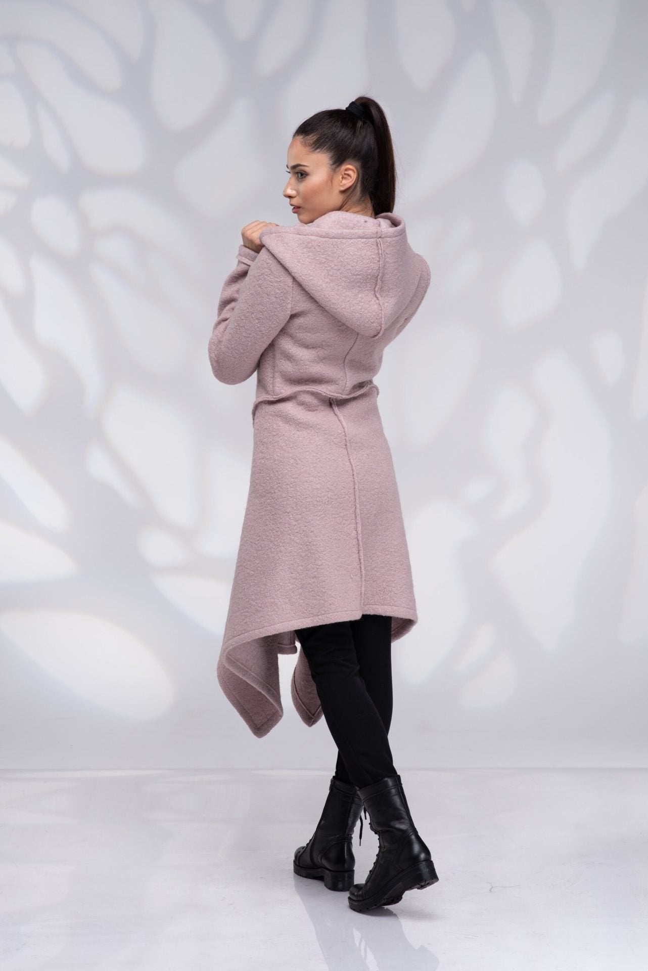 Wool Coat Winter Hooded Assymetrical with Zip