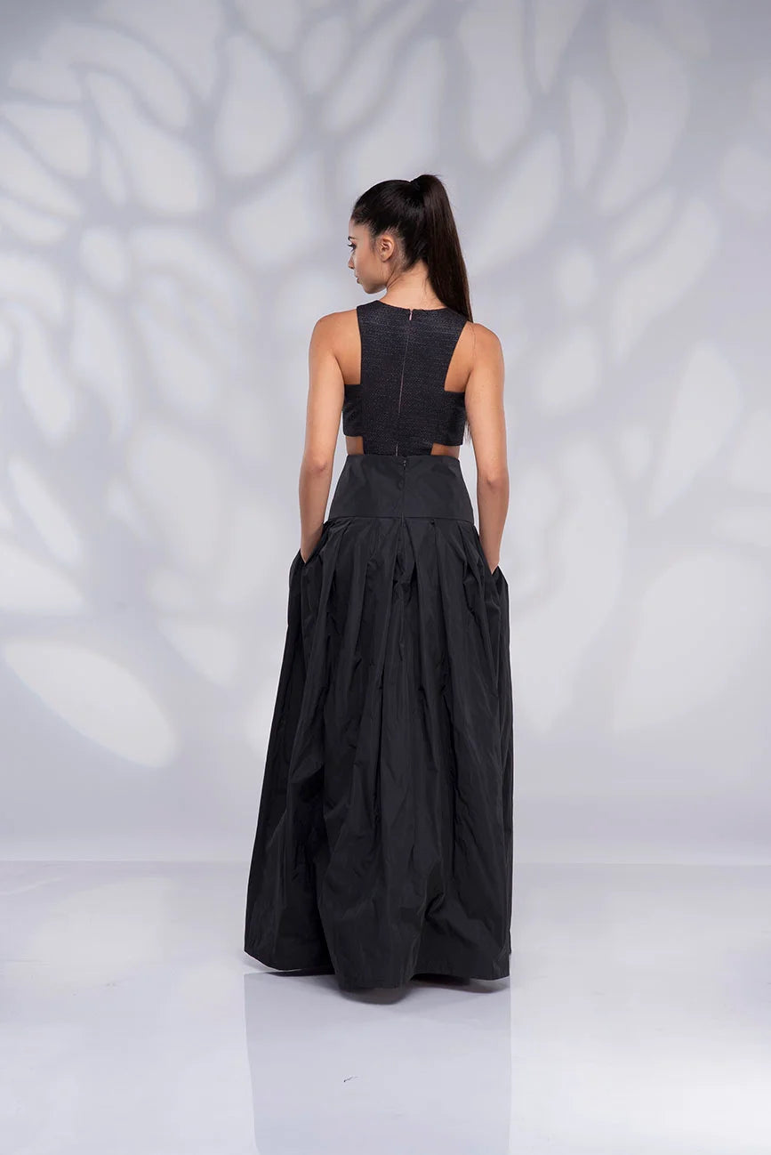 Taffeta Cream Skirt - Champagne Formal Long High Waisted