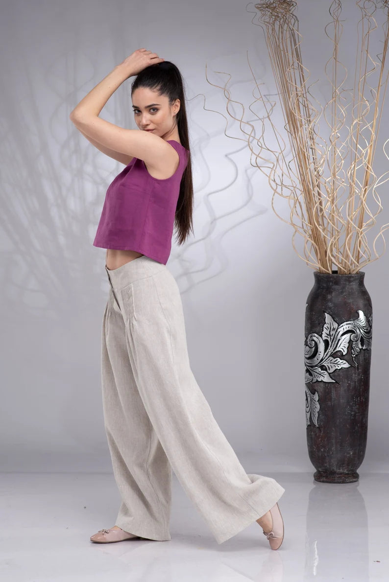 Linen Wide Leg Palazzo Summer Trousers-Danellys-3.webp