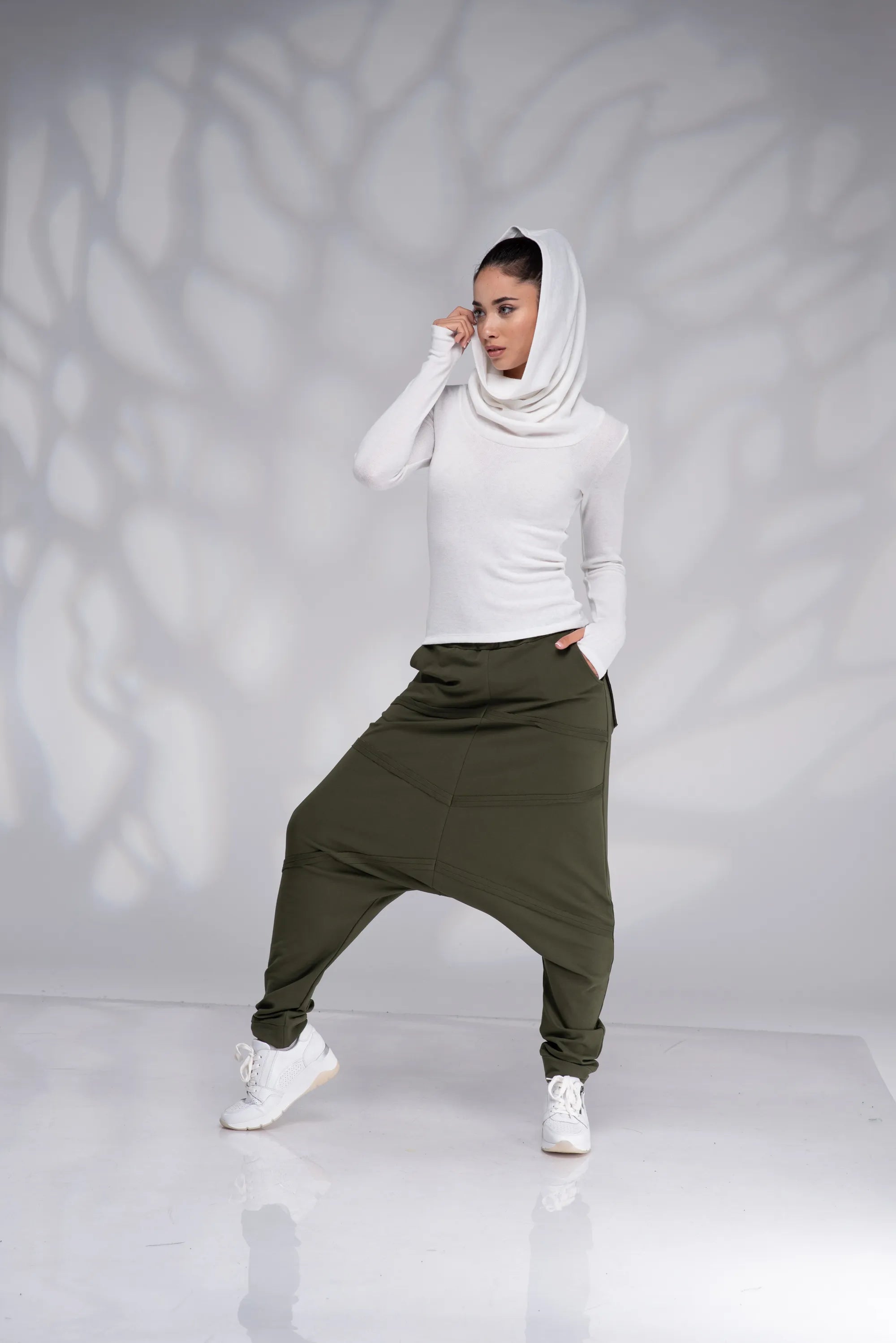 Cowl Neck White Pullover with Thumb Holes-Danellys-2.webp
