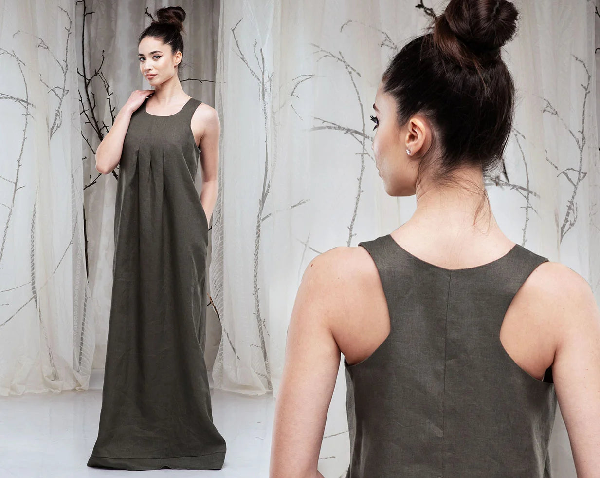 Linen Maxi Sundress - Boho Summer Kaftan Dress