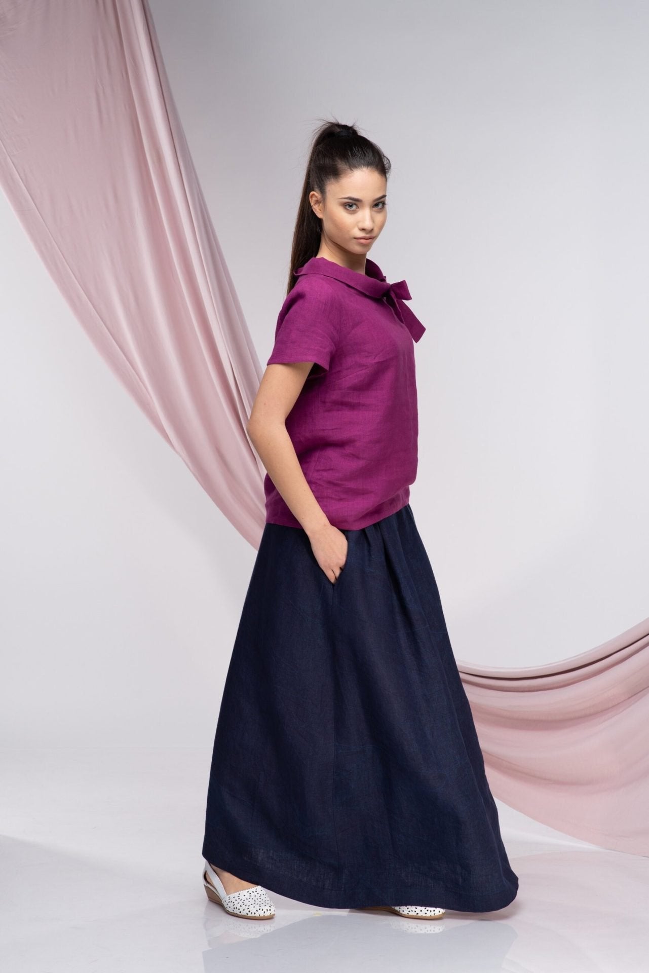 Linen Long Skirt with Pockets