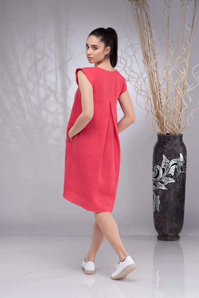 Linen Beach Boho Knee-Length Sleeveless Dress-4.webp