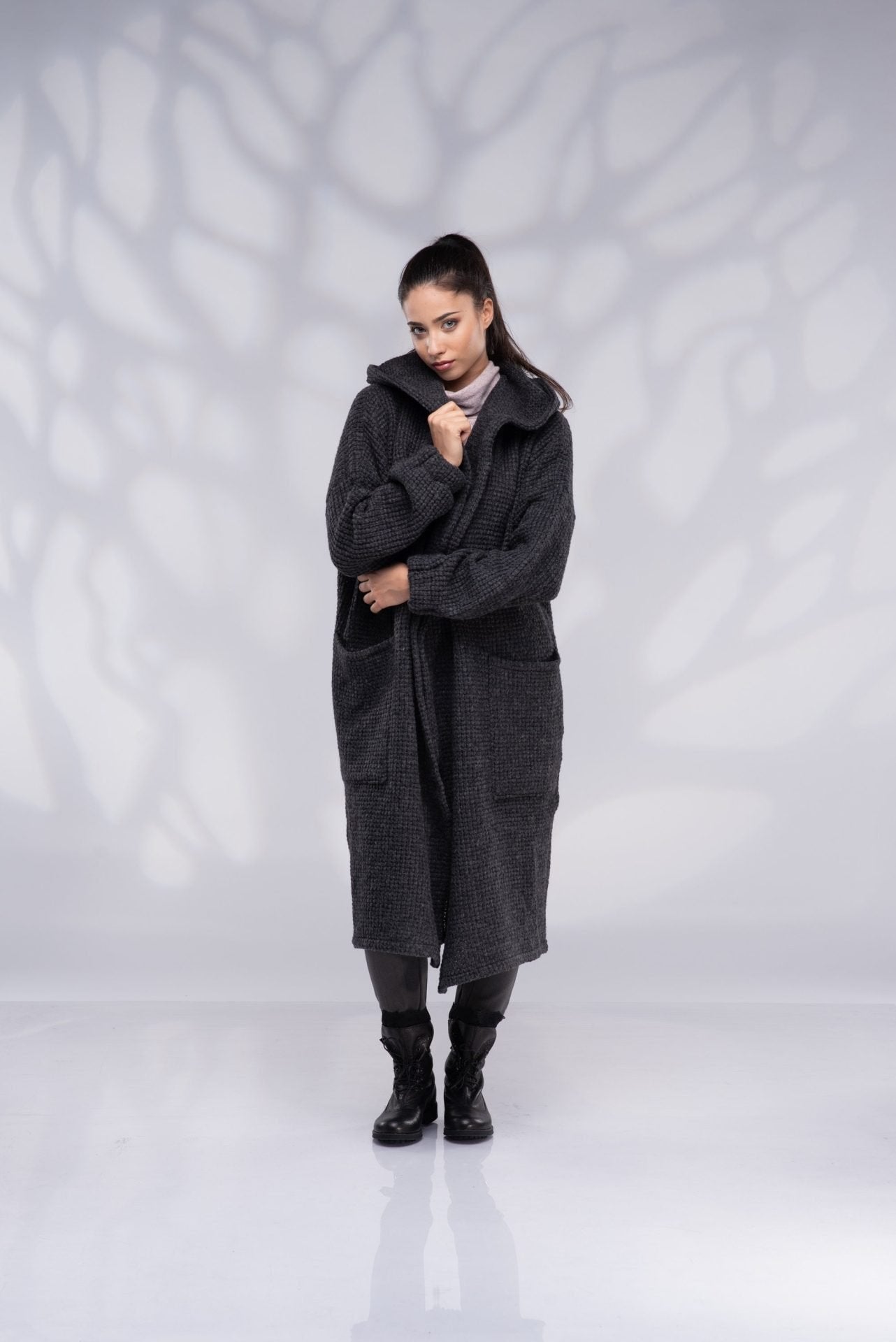 Knit Wool Sweater Coat Long Hooded Cardigan