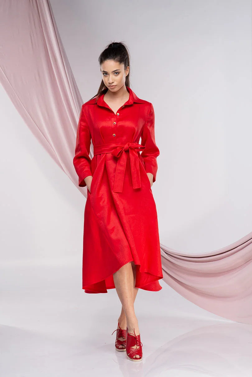 Red Linen Plus Size Evening Dress-Danellys-6.webp