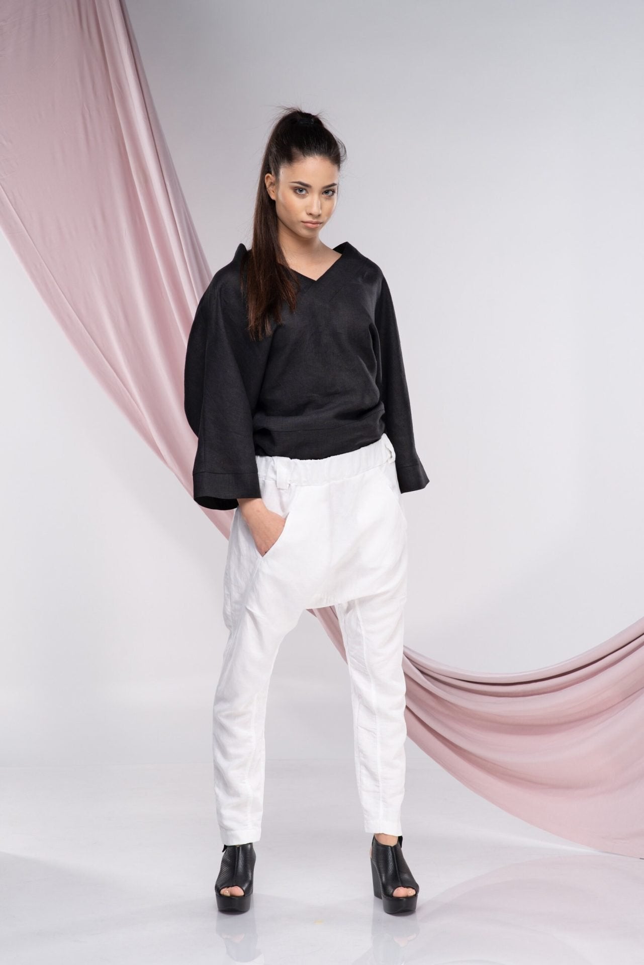 Linen V Neck Loose Kimono Top