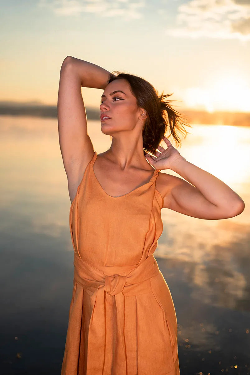 Linen Maxi Dress - Long Strappy Wrap Sundress