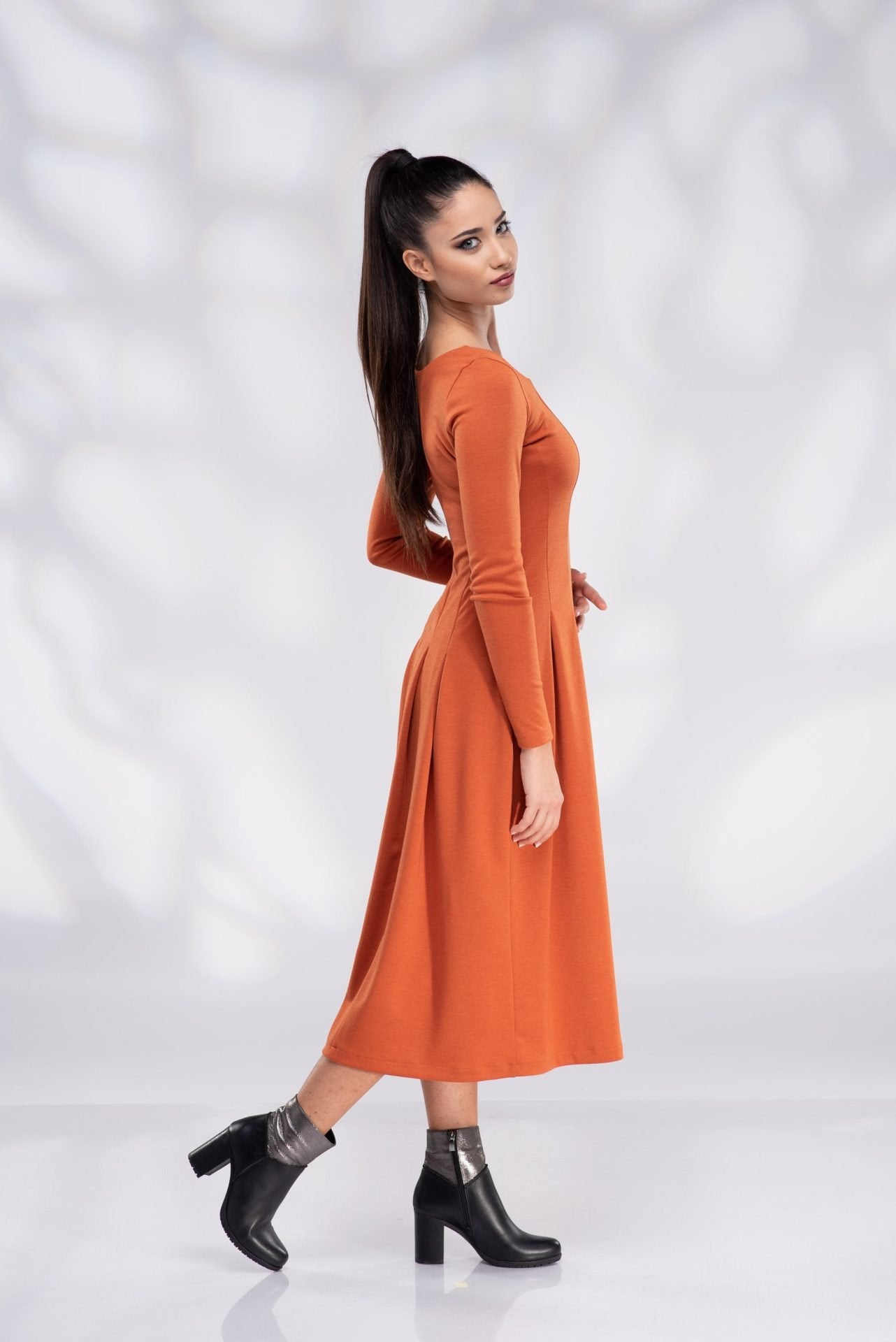 Winter Burnt Orange Midi Dress