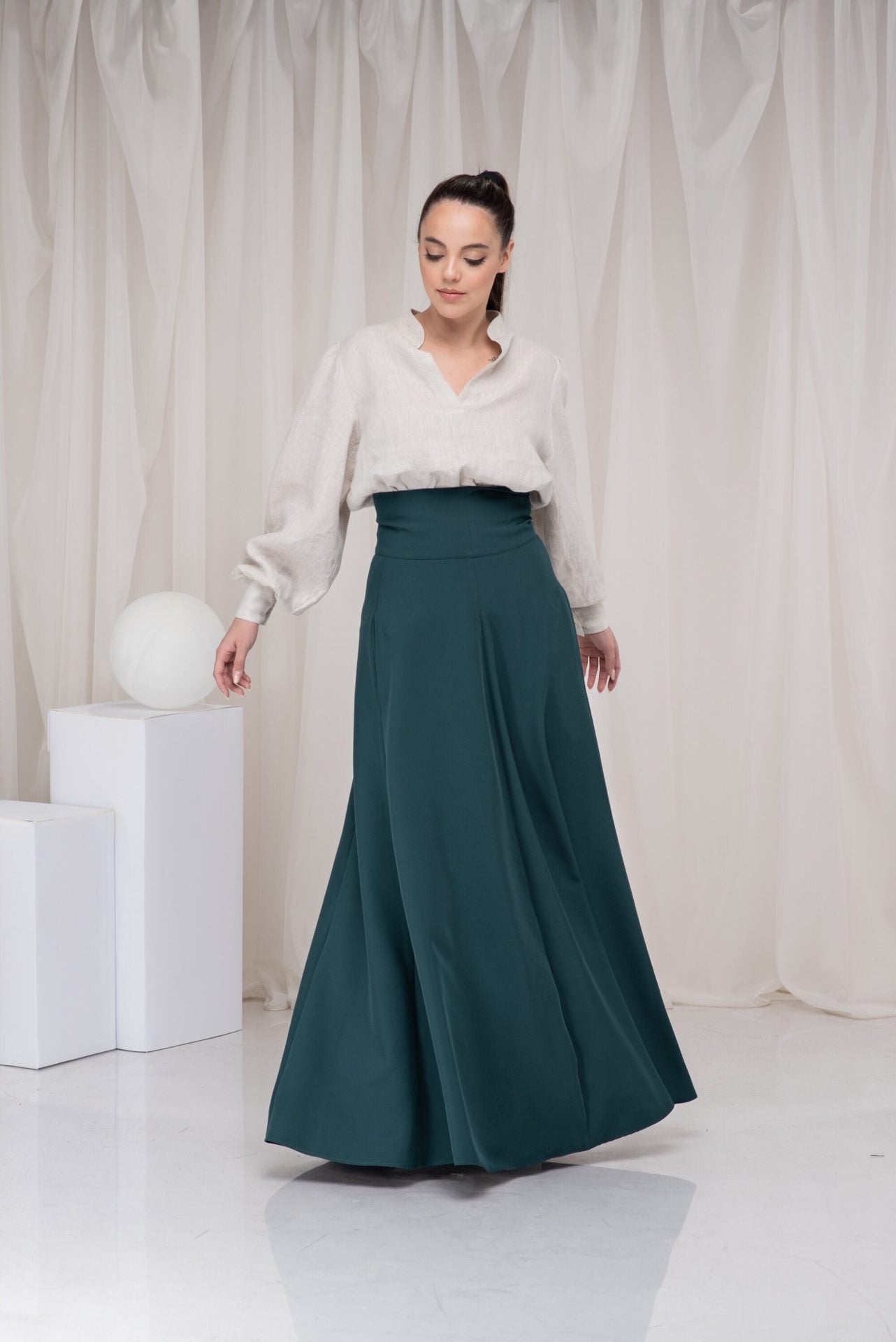 Emerald Edwardian Walking Floor Length High Waisted Skirt