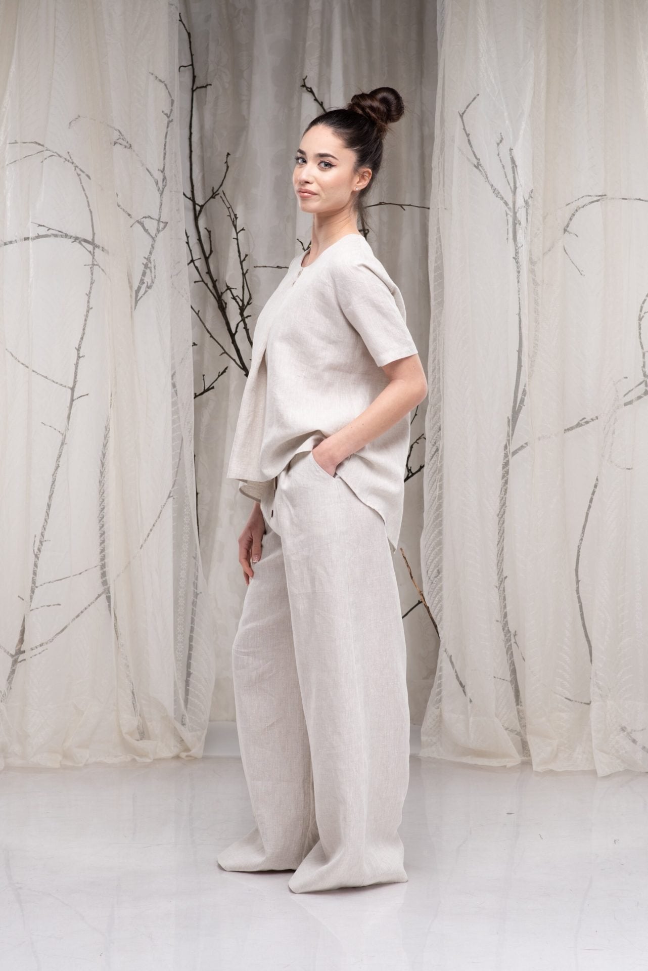 Linen Plus Size Short Sleeve A-line Summer Blouse