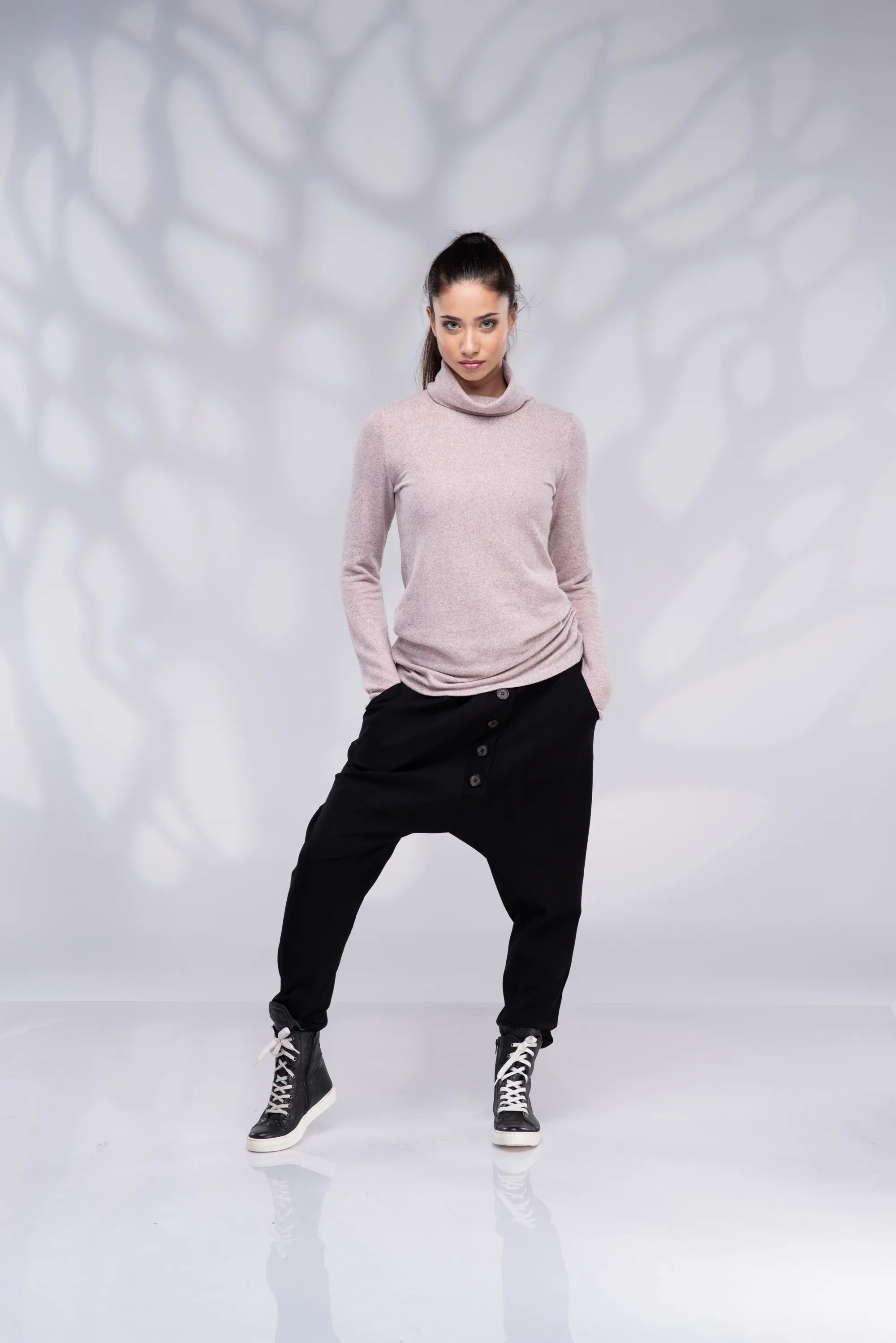 Pearl Pink Turtleneck Blouse with Long Sleeves-Danellys-3.webp