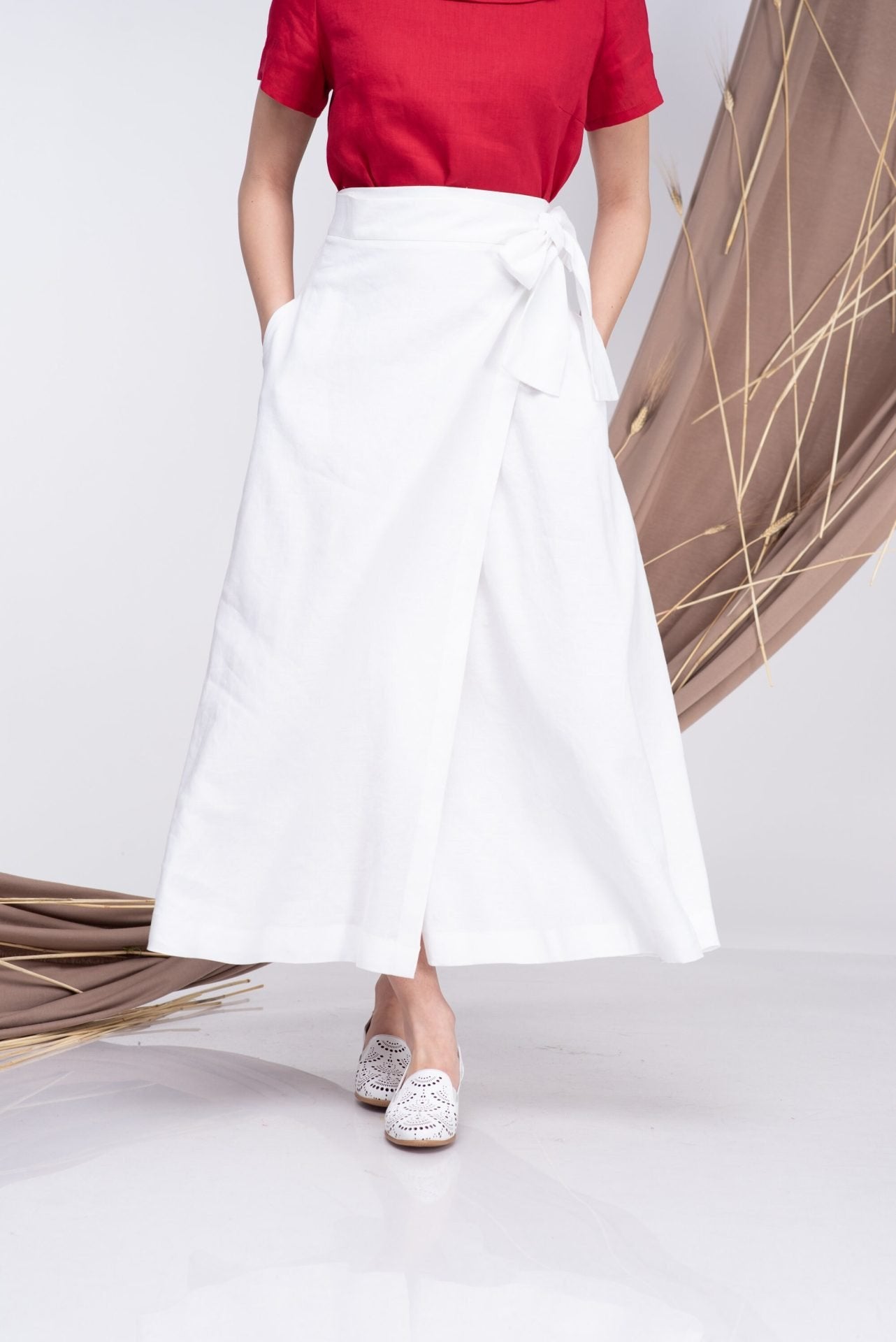 Wrap Linen Maxi Skirt with Pockets